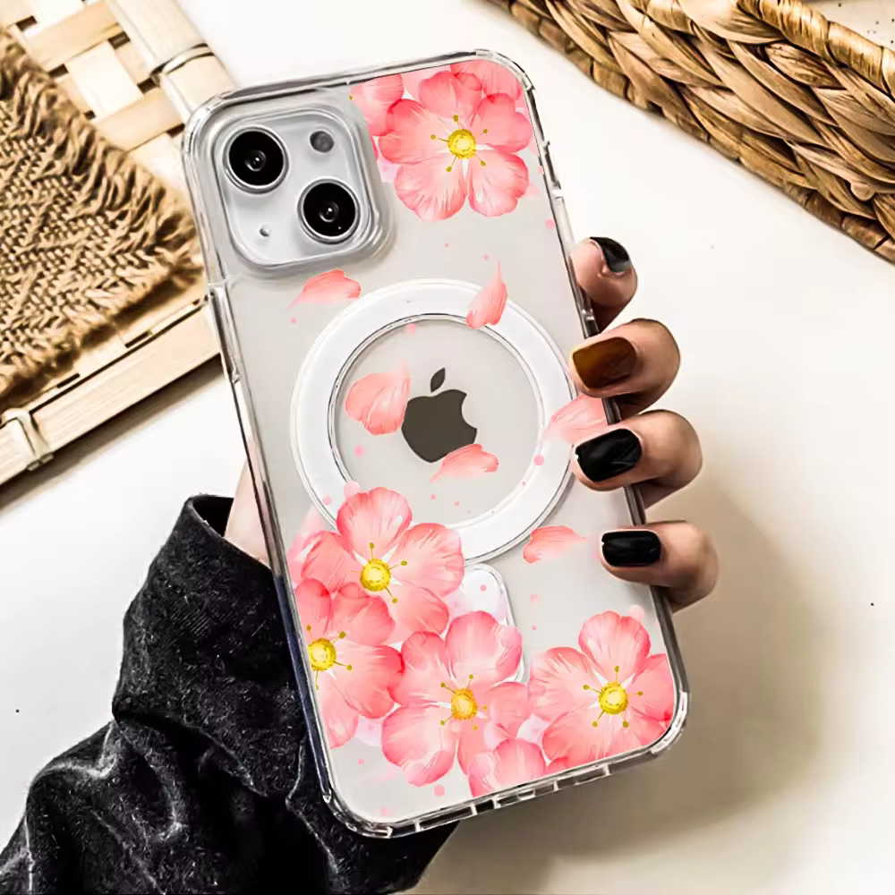 Pink Floral MagSafe iPhone Case | Floral Clear Series